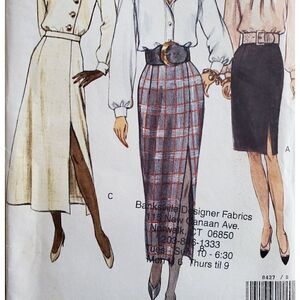 Vintage 90s Vogue Pattern 8427 Uncut Skirt Tapered A-LIne Slit 8 10 12